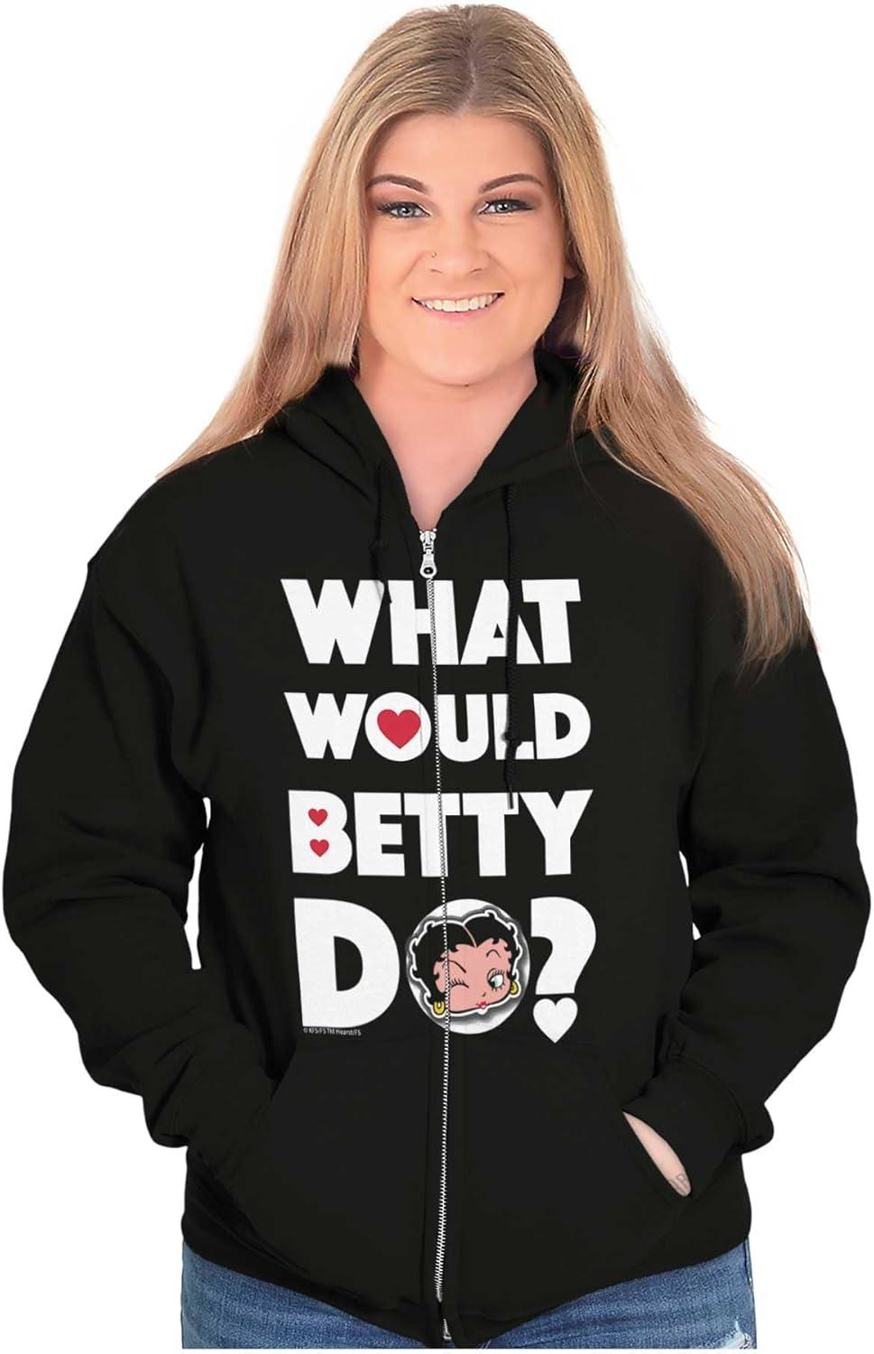 imageBrisco Brands Cute Retro Betty Boop Cartoon WWBD Zip Hoodie Sweatshirt Women