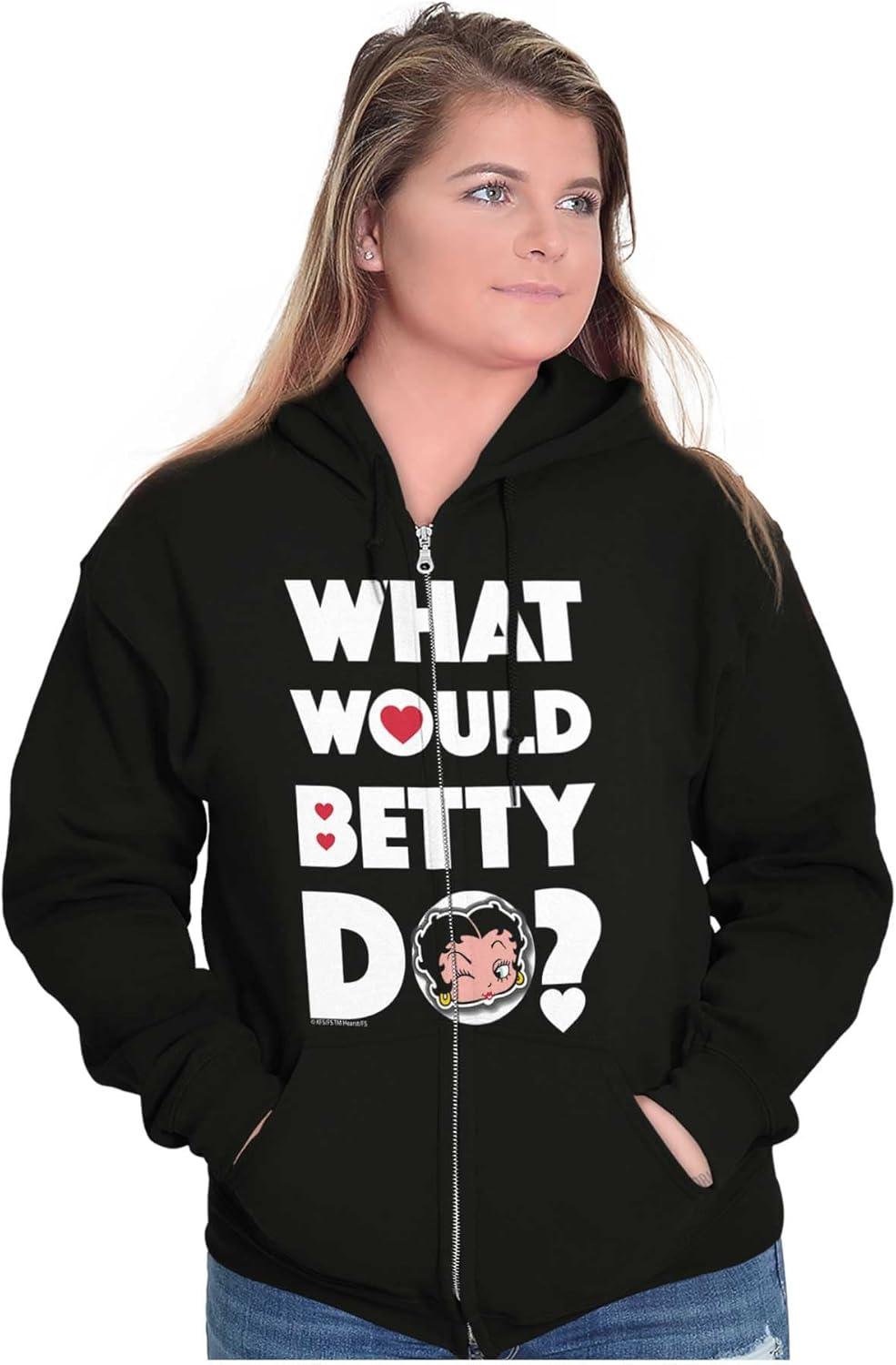 imageBrisco Brands Cute Retro Betty Boop Cartoon WWBD Zip Hoodie Sweatshirt Women