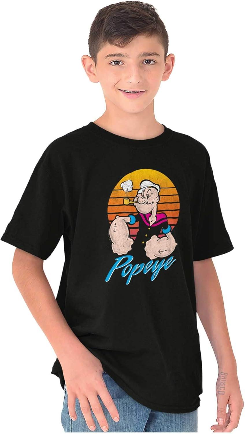 imagePopeye The Sailor Man Retro Sunset Crewneck T Shirts Boy GirlBlack
