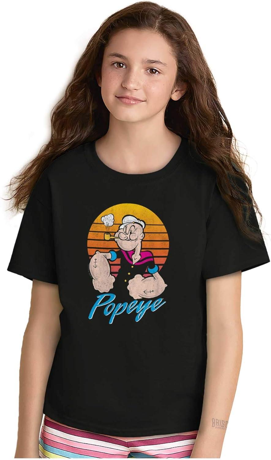 imagePopeye The Sailor Man Retro Sunset Crewneck T Shirts Boy GirlBlack