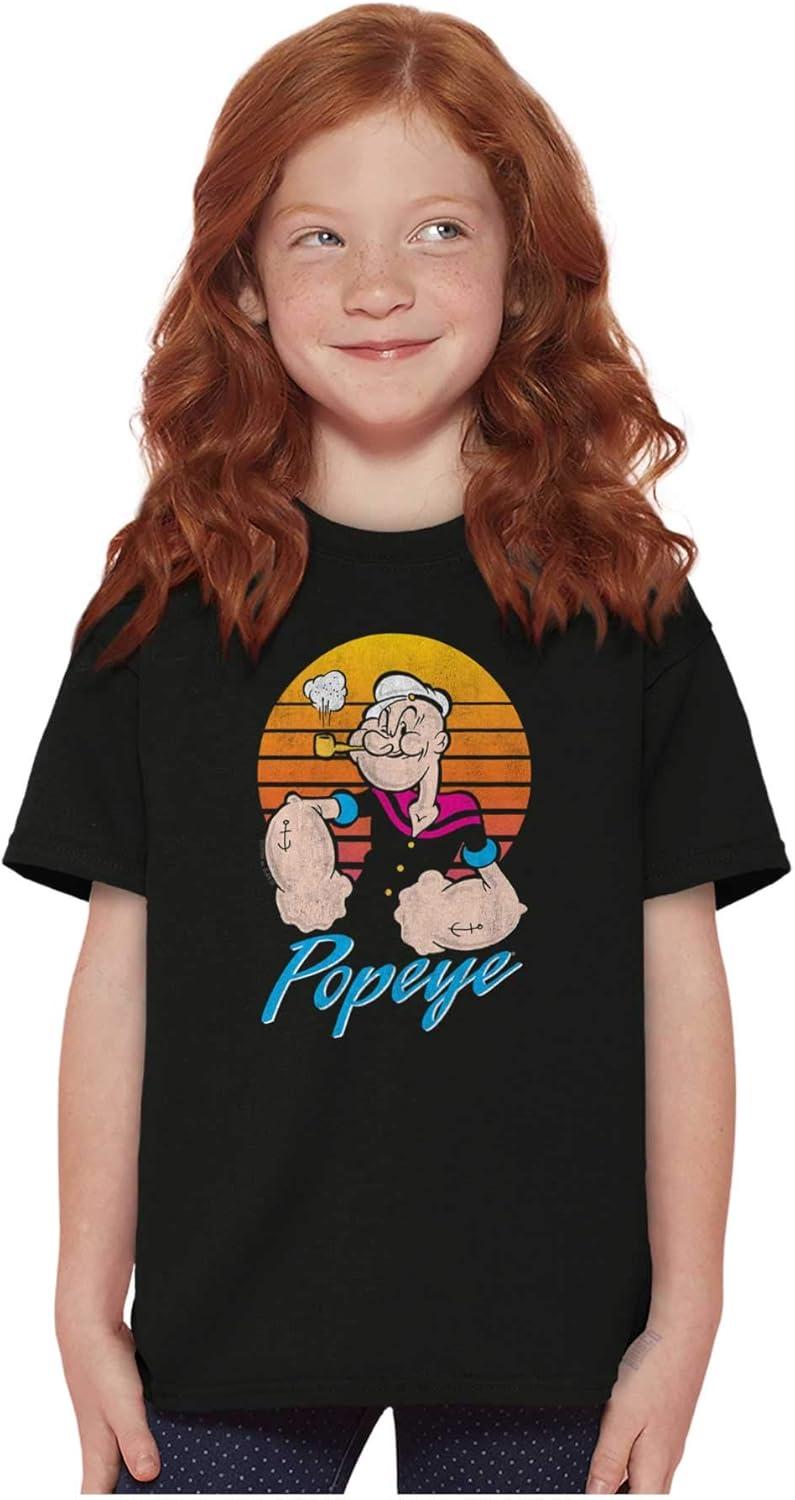 imagePopeye The Sailor Man Retro Sunset Crewneck T Shirts Boy GirlBlack