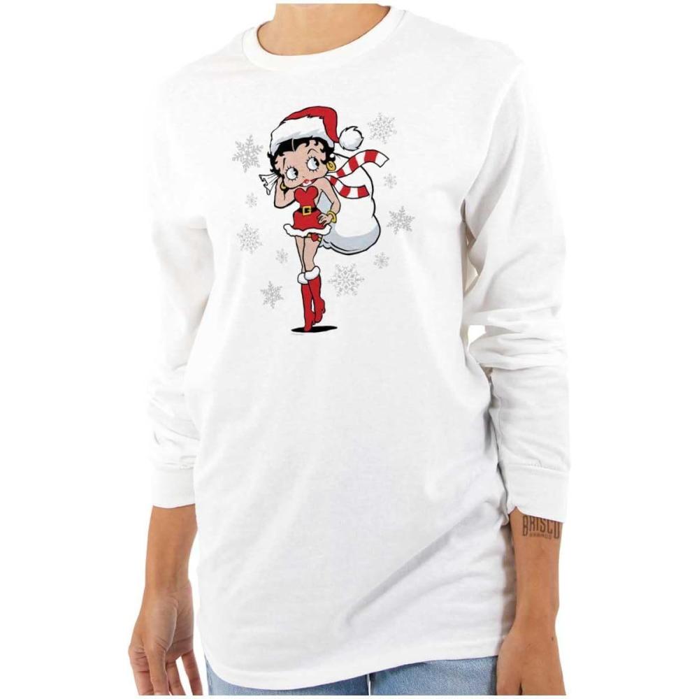imageBetty Boop Christmas Holiday Cute Womens Long Sleeve T ShirtWhite