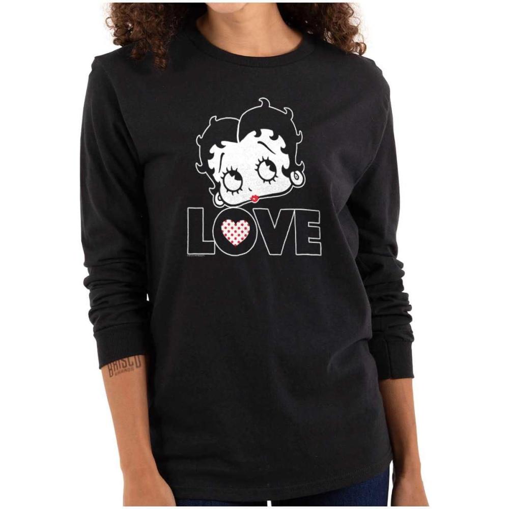 imageBetty Boop Love Cute Girly Cartoon Womens Long Sleeve T ShirtBlack