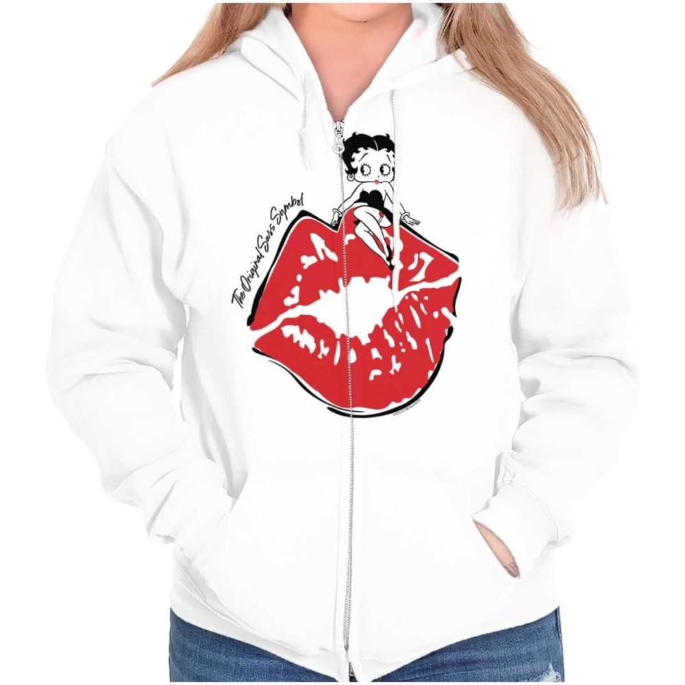 imageBrisco Brands Betty Boop The Original Sass Symbol Zip Hoodie Sweatshirt WomenWhite