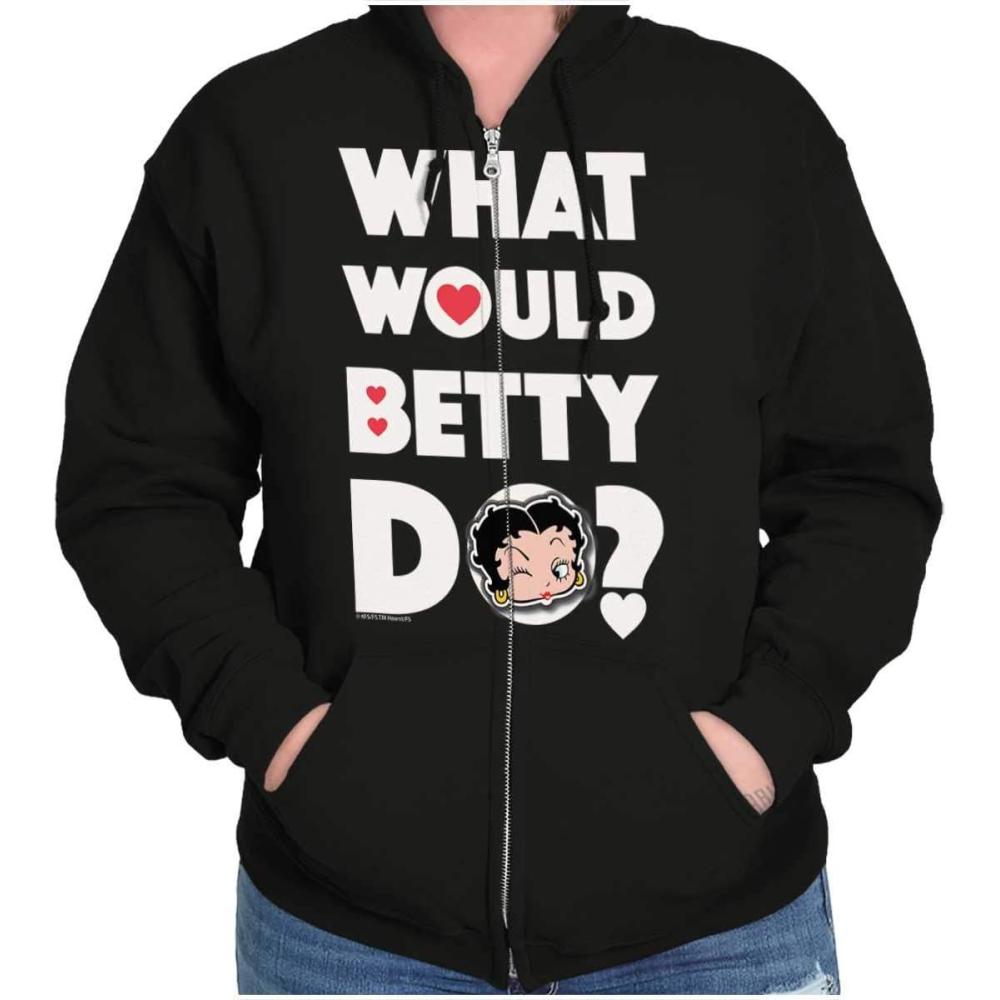 imageBrisco Brands Cute Retro Betty Boop Cartoon WWBD Zip Hoodie Sweatshirt Women