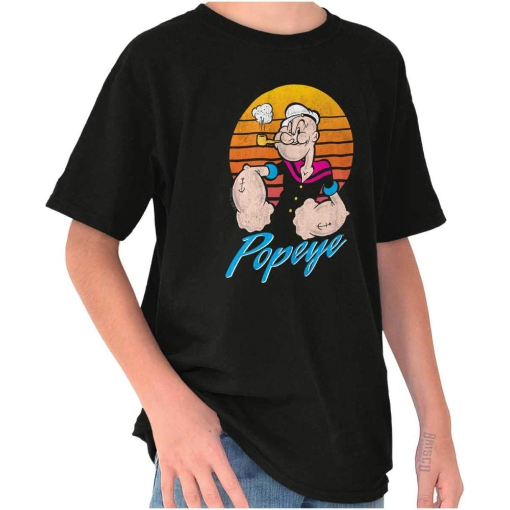 imagePopeye The Sailor Man Retro Sunset Crewneck T Shirts Boy GirlBlack