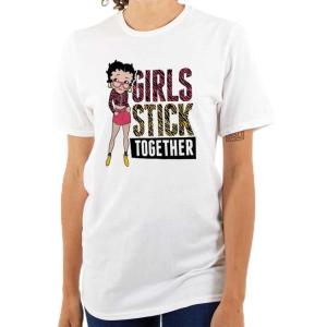 Betty Boop Girl Power Stick Together Womens Graphic T Shirt Tees(White)