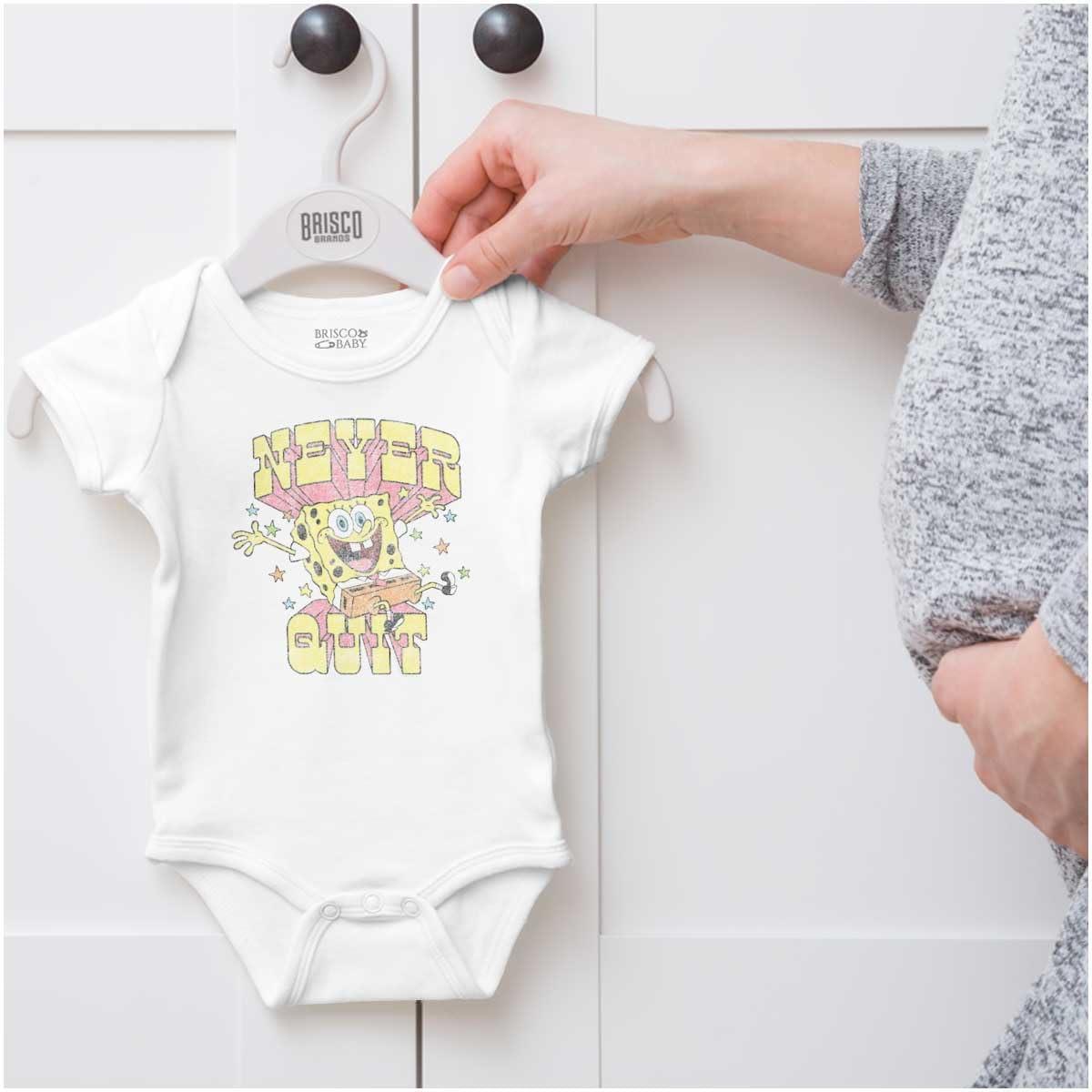 imageBrisco Brands SpongeBob Cartoon Never Quit Quote Baby Romper Boys or GirlsWhite