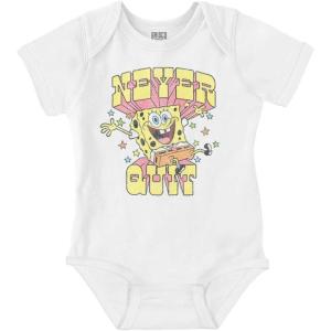 Brisco Brands SpongeBob Cartoon Never Quit Quote Baby Romper Boys or Girls(White)