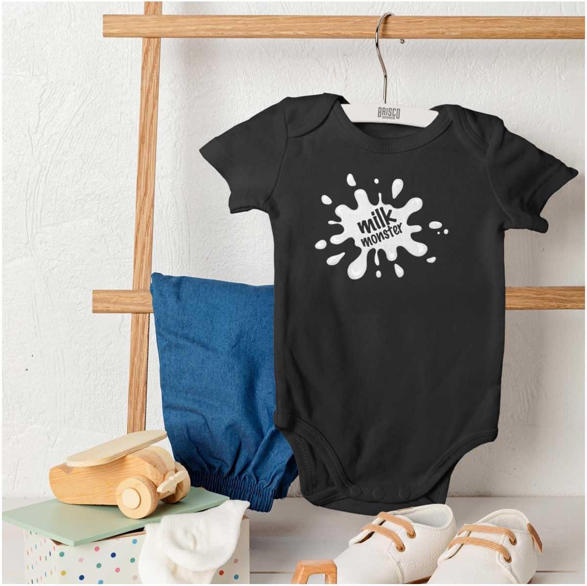 imageBrisco Brands Milk Monster Cute Breastfeeding Humor Baby Romper Boys or GirlsBlack