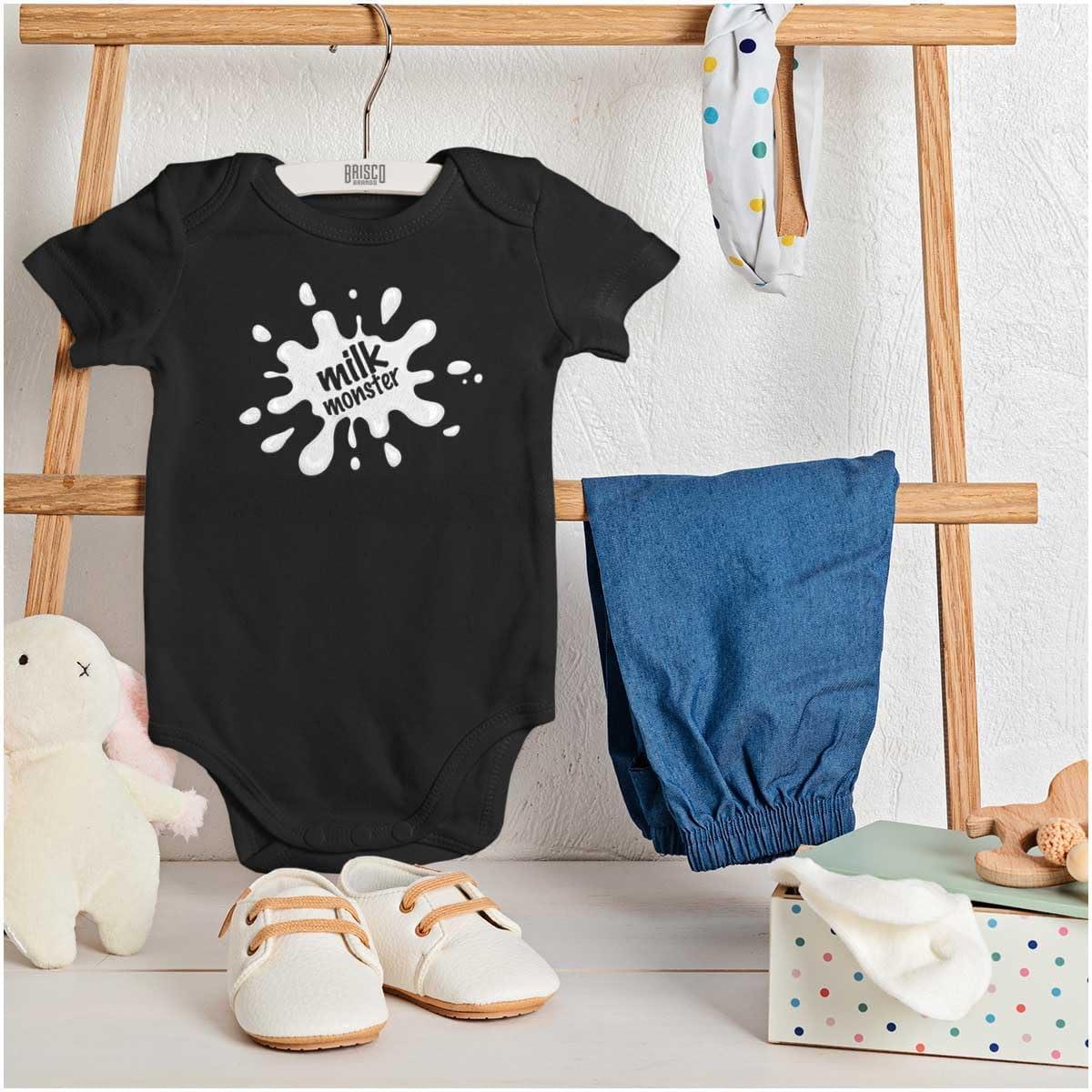 imageBrisco Brands Milk Monster Cute Breastfeeding Humor Baby Romper Boys or GirlsBlack