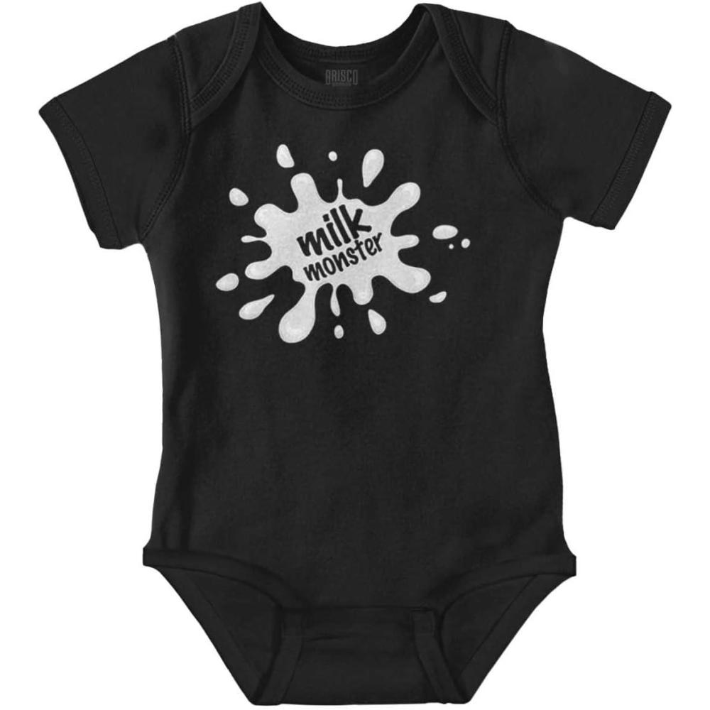 imageBrisco Brands Milk Monster Cute Breastfeeding Humor Baby Romper Boys or GirlsBlack