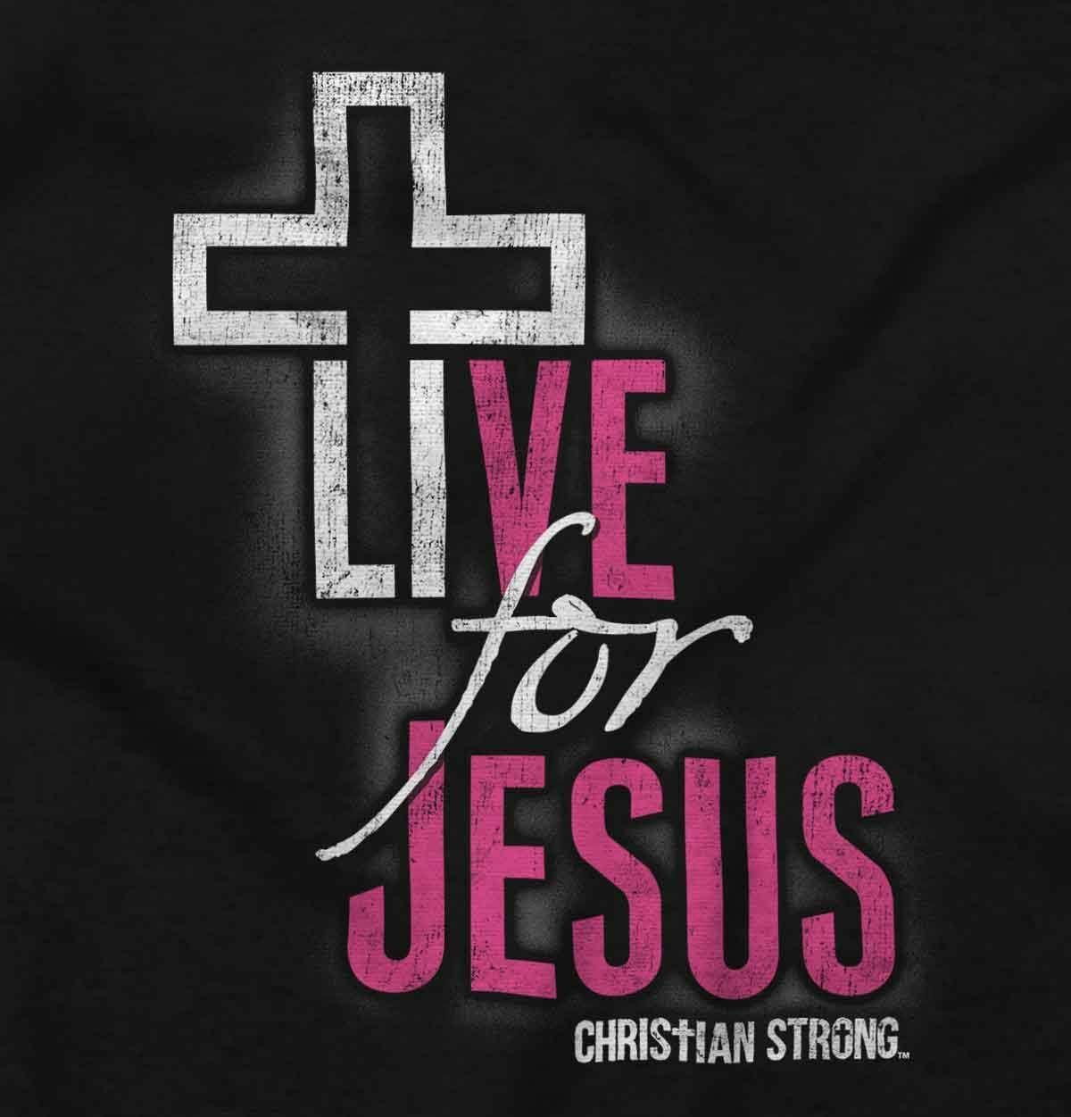 imageChristian Strong Live for Jesus Religious Faith Womens Slim Fit Graphic TeeBlack