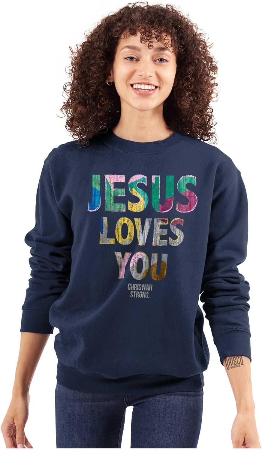 imageJesus Loves You Christian Women Crewneck SweatshirtNavy