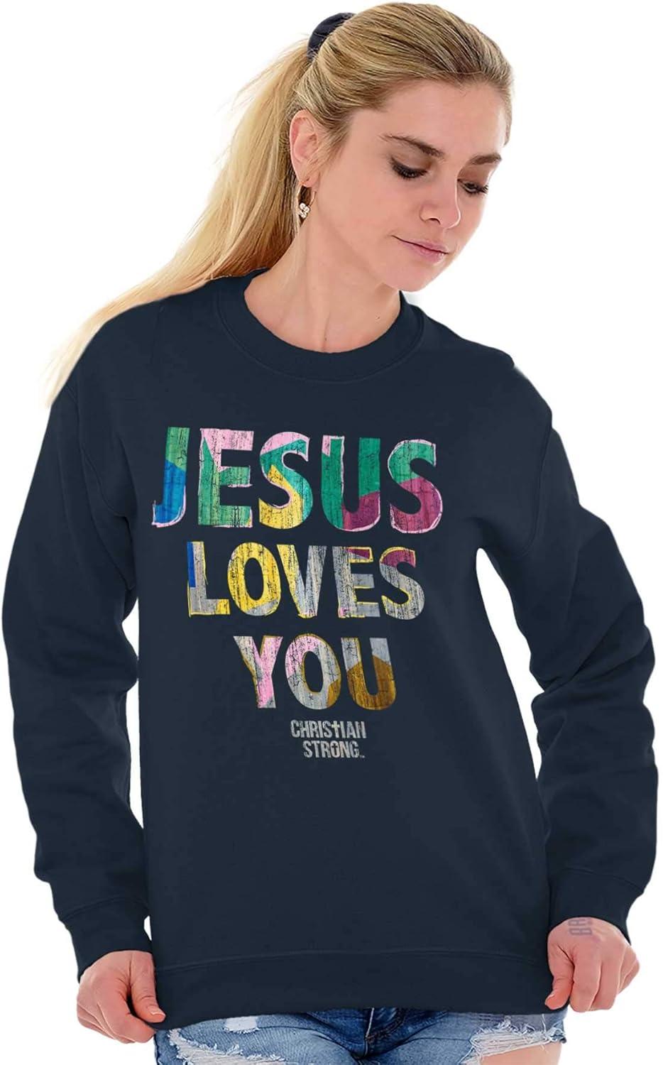 imageJesus Loves You Christian Women Crewneck SweatshirtNavy