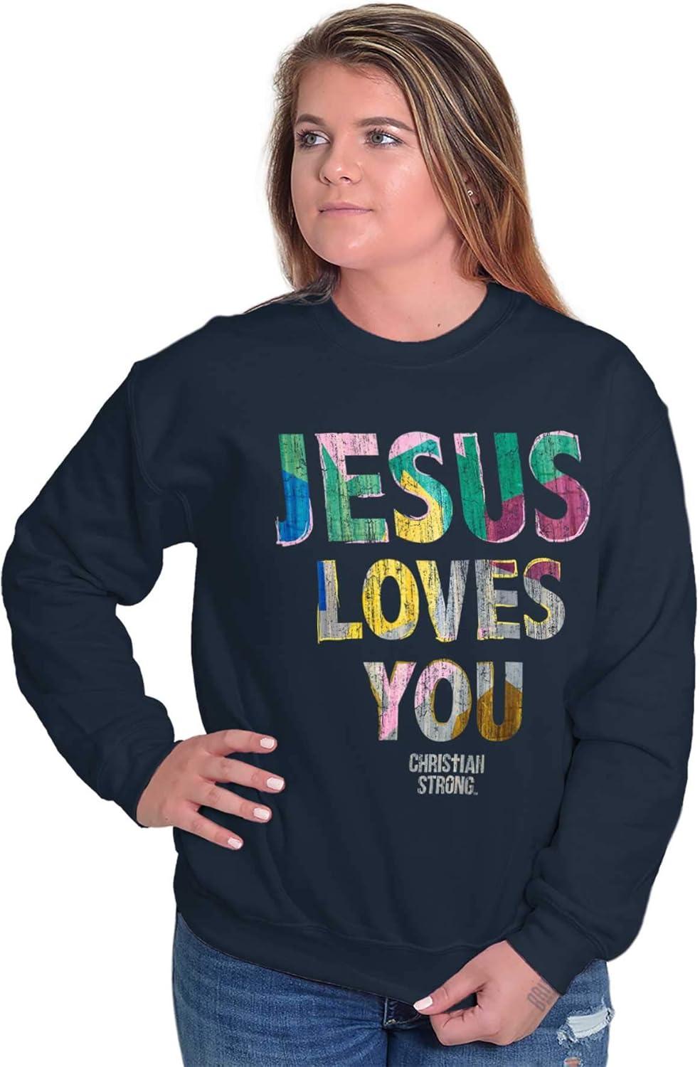 imageJesus Loves You Christian Women Crewneck SweatshirtNavy