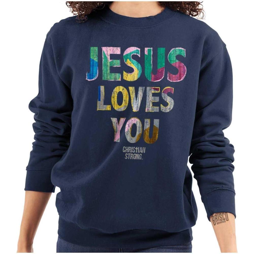 imageJesus Loves You Christian Women Crewneck SweatshirtNavy