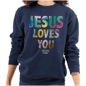 Jesus Loves You Christian Women Crewneck Sweatshirt(Navy)