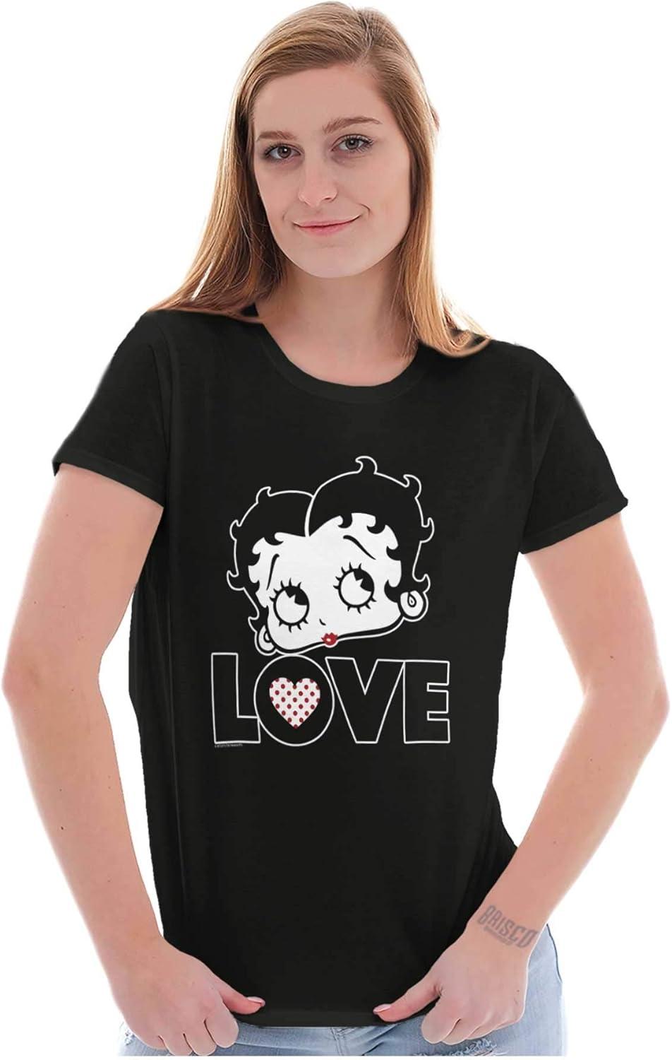 imageBetty Boop Love Cute Girly Cartoon Womens Slim Fit Graphic TeeBlack