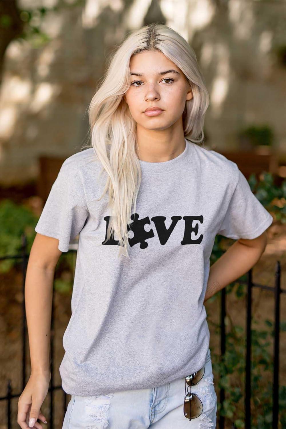 imageLove Autism Awareness Puzzle Piece Graphic T Shirt Men or WomenSport Grey