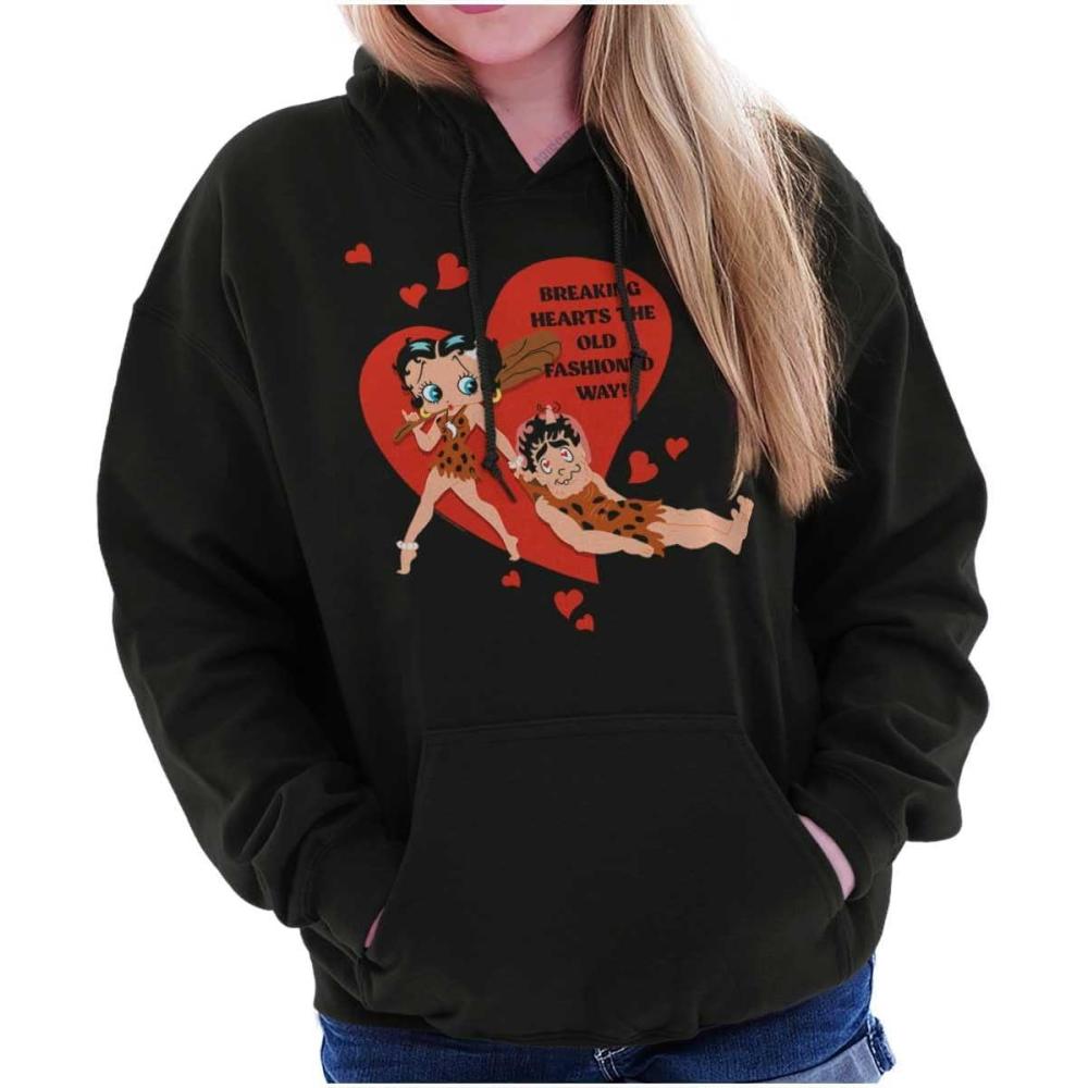 imageBrisco Brands Betty Boop Caveman Heartbreaker Hoodie Sweatshirt WomenBlack