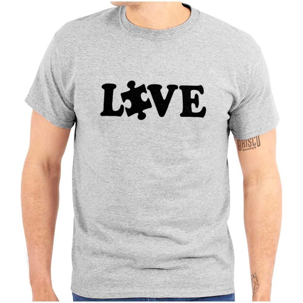 imageLove Autism Awareness Puzzle Piece Graphic T Shirt Men or WomenSport Grey