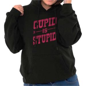 Brisco Brands Cupid is Stupid Anti Valentines Hoodie Sweatshirt Women(Black)