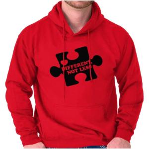 Brisco Brands Different Not Less Autism Puzzle Hoodie Sweatshirt Women Men(Red)