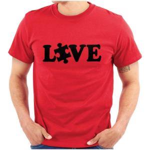 Love Autism Awareness Puzzle Piece Graphic T Shirt Men or Women(Red)
