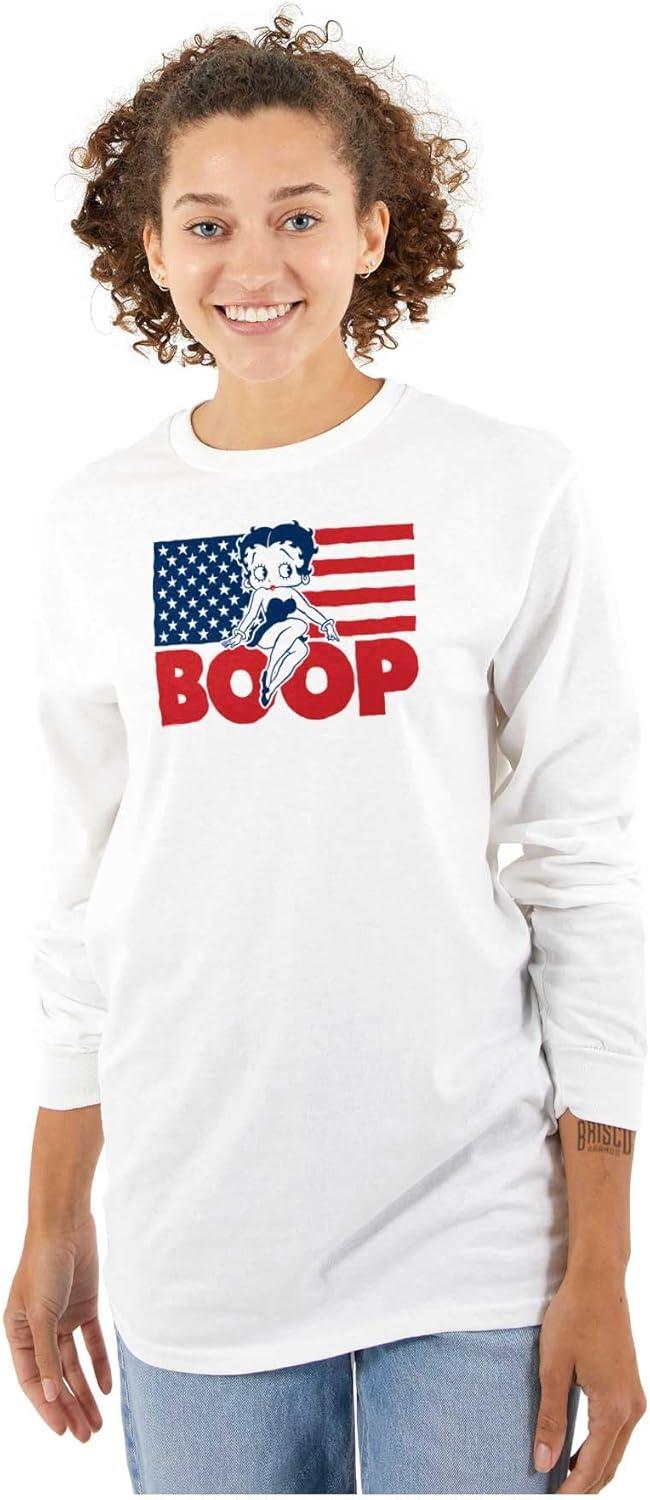imageBetty Boop American Flag Patriotic Womens Long Sleeve T ShirtWhite