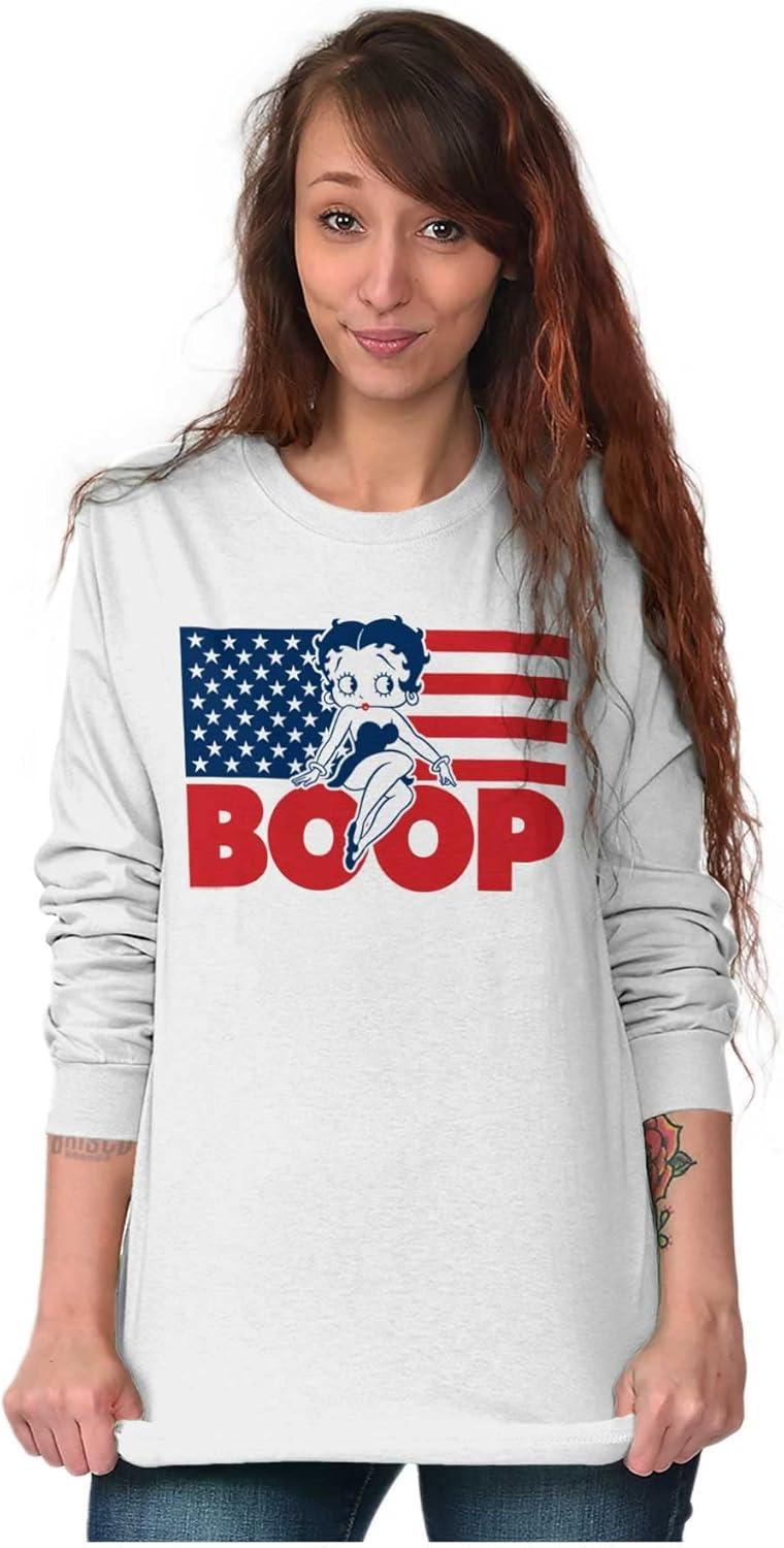 imageBetty Boop American Flag Patriotic Womens Long Sleeve T ShirtWhite