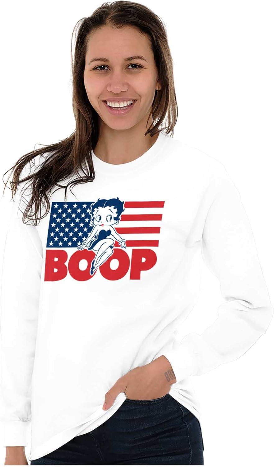 imageBetty Boop American Flag Patriotic Womens Long Sleeve T ShirtWhite