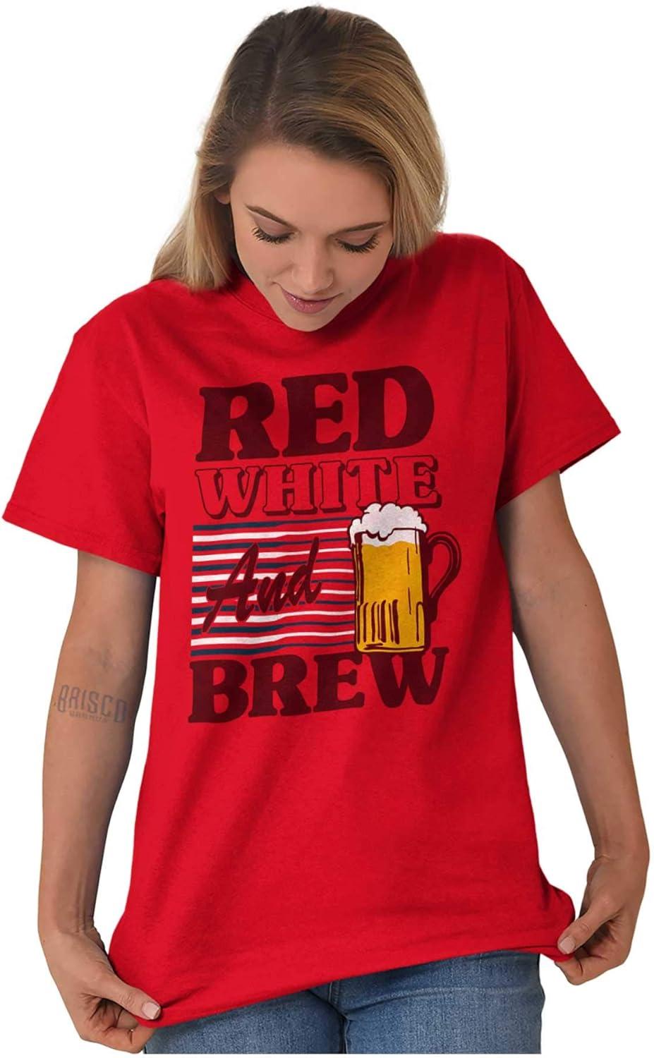 imageBrisco Brands Patriotic Drinking Beer Drinker Flag Graphic T Shirt Men or WomenRed
