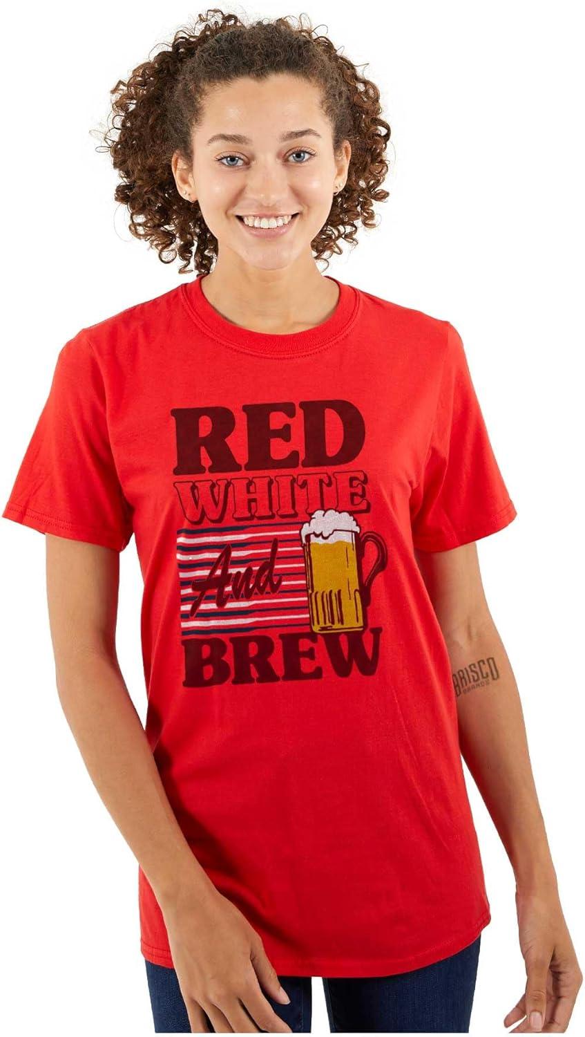 imageBrisco Brands Patriotic Drinking Beer Drinker Flag Graphic T Shirt Men or WomenRed