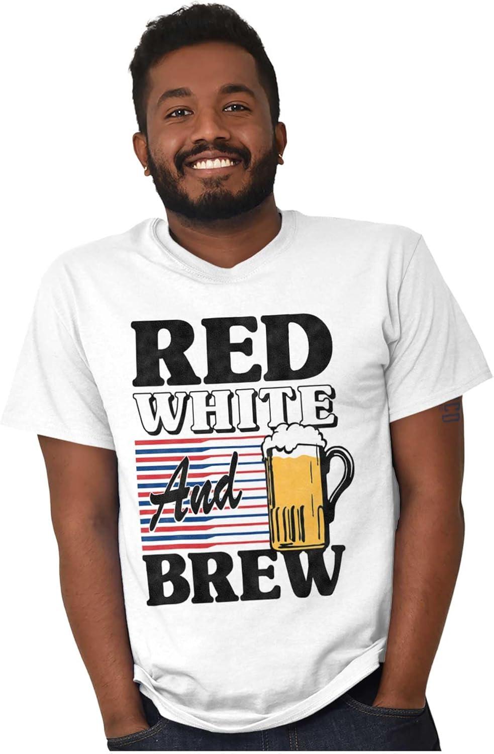 imageBrisco Brands Patriotic Drinking Beer Drinker Flag Graphic T Shirt Men or WomenWhite