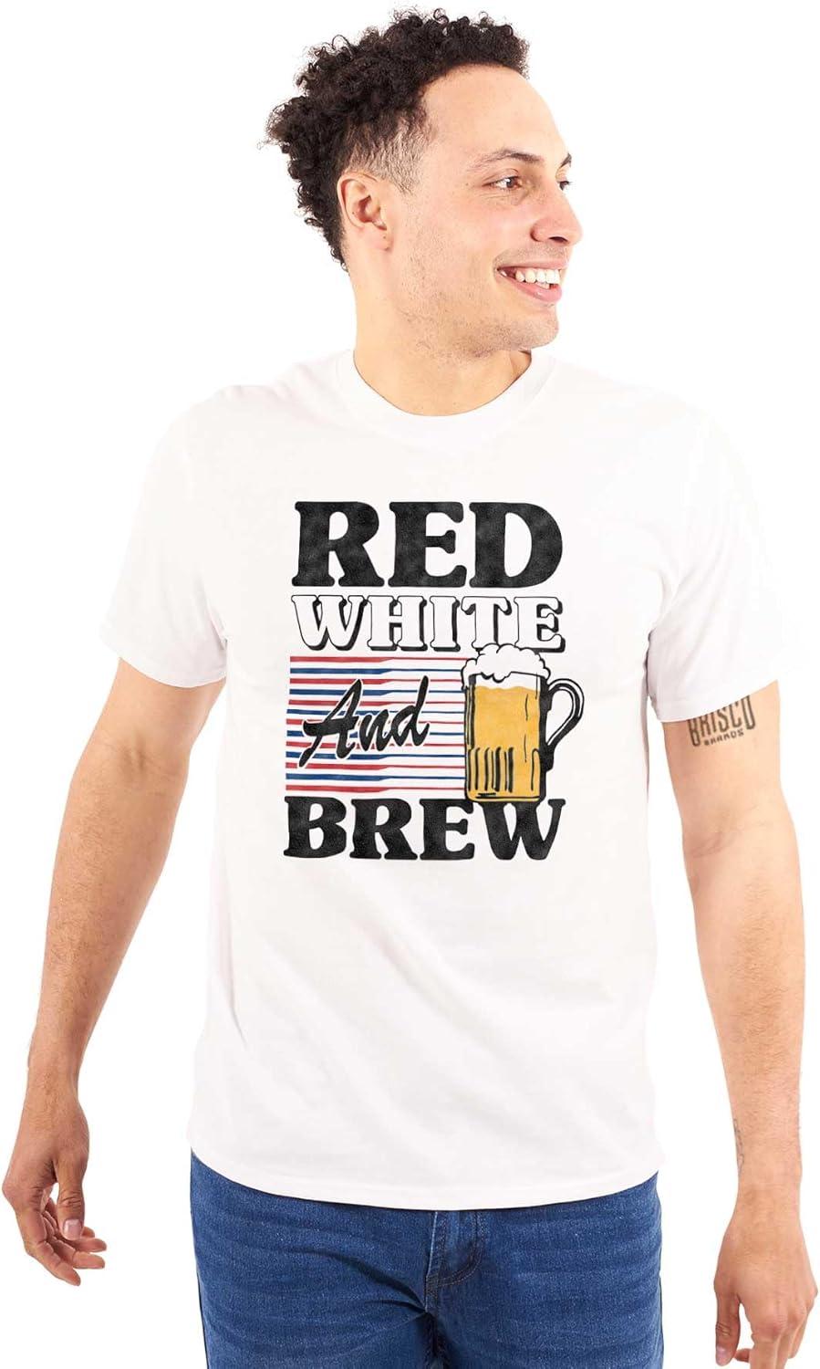 imageBrisco Brands Patriotic Drinking Beer Drinker Flag Graphic T Shirt Men or WomenWhite