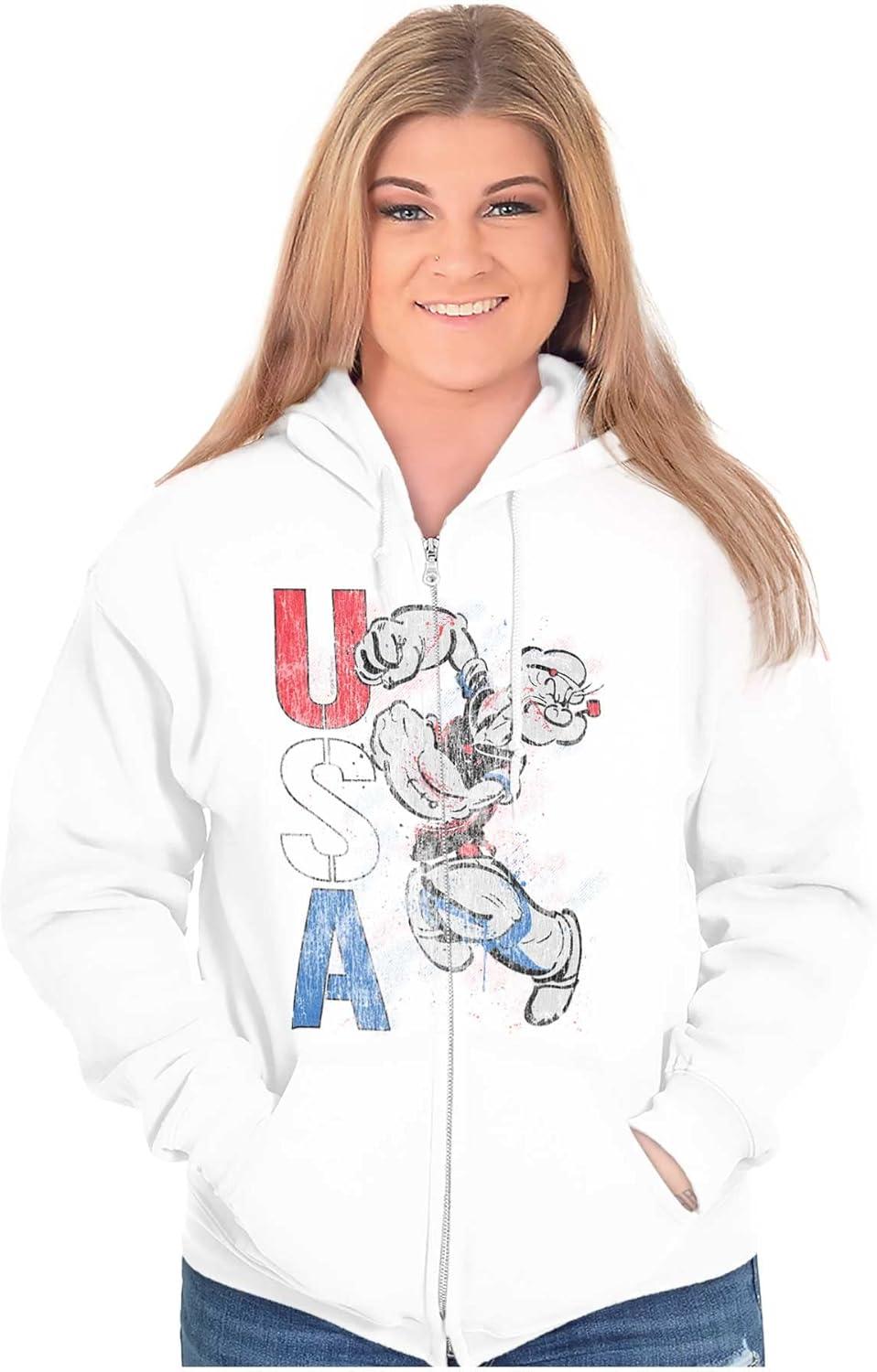imageBrisco Brands Popeye the Sailor Man USA Patriot Zip Up Hoodie Mens WomensWhite