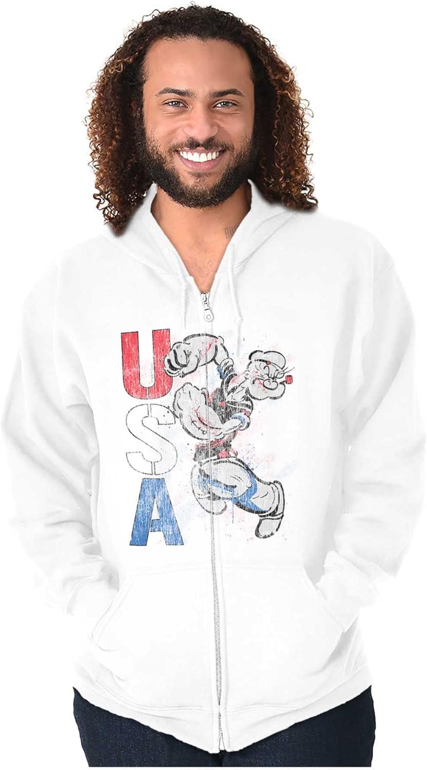 imageBrisco Brands Popeye the Sailor Man USA Patriot Zip Up Hoodie Mens WomensWhite