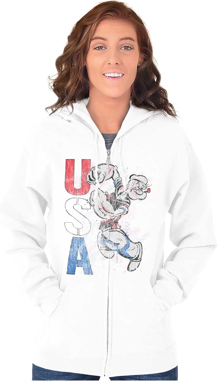 imageBrisco Brands Popeye the Sailor Man USA Patriot Zip Up Hoodie Mens WomensWhite