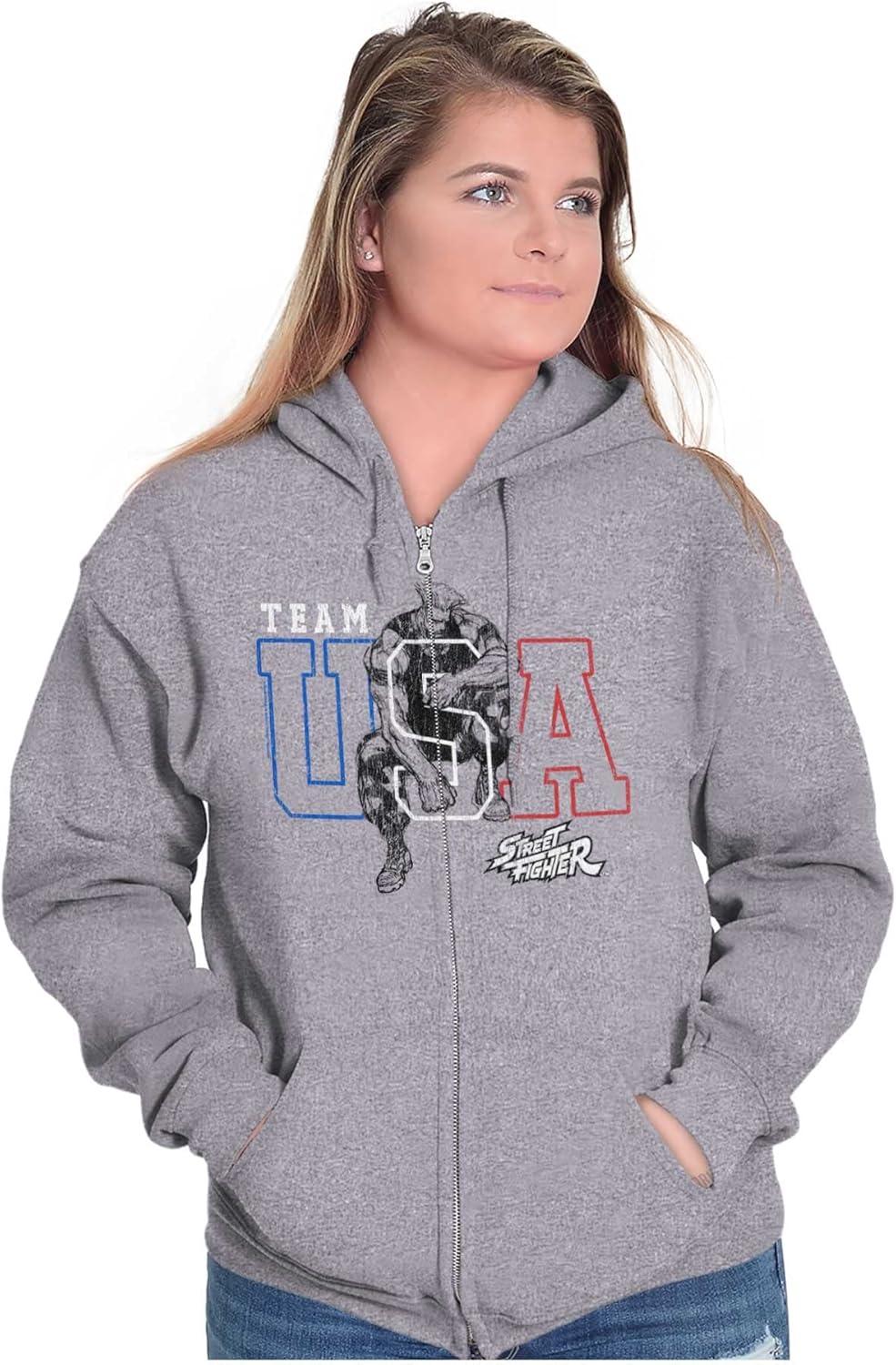 imageBrisco Brands Street Fighter Team USA Video Game Zip Up Hoodie Mens WomensSport Grey