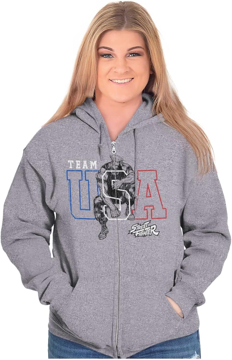 imageBrisco Brands Street Fighter Team USA Video Game Zip Up Hoodie Mens WomensSport Grey