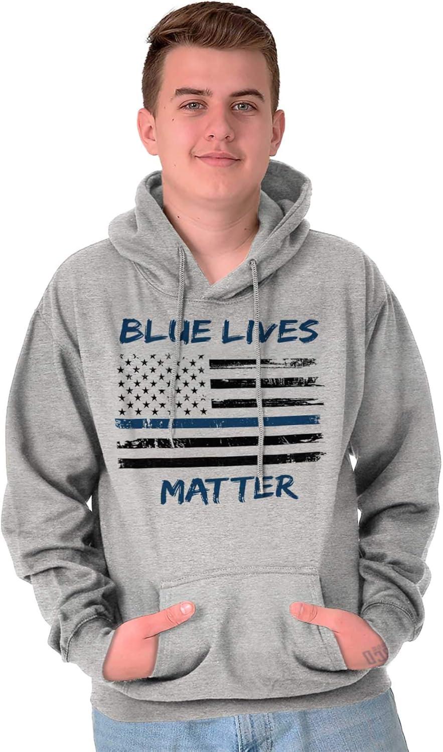 imageBrisco Brands Support Blue Line American Flag Hoodie Sweatshirt Women MenSport Grey