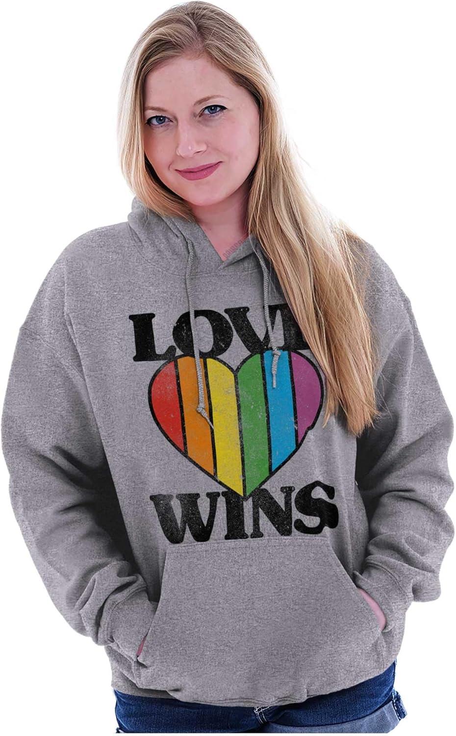 imageBrisco Brands Vintage Love Wins Pride Rainbow Heart Hoodie Sweatshirt WomenSport Grey