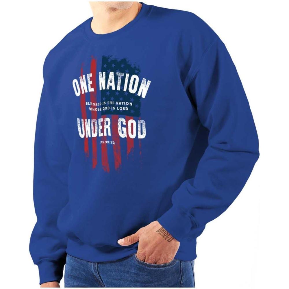 imageBrisco Brands One Nation Under God Blessed USA Flag Mens Crewneck SweatshirtRoyal