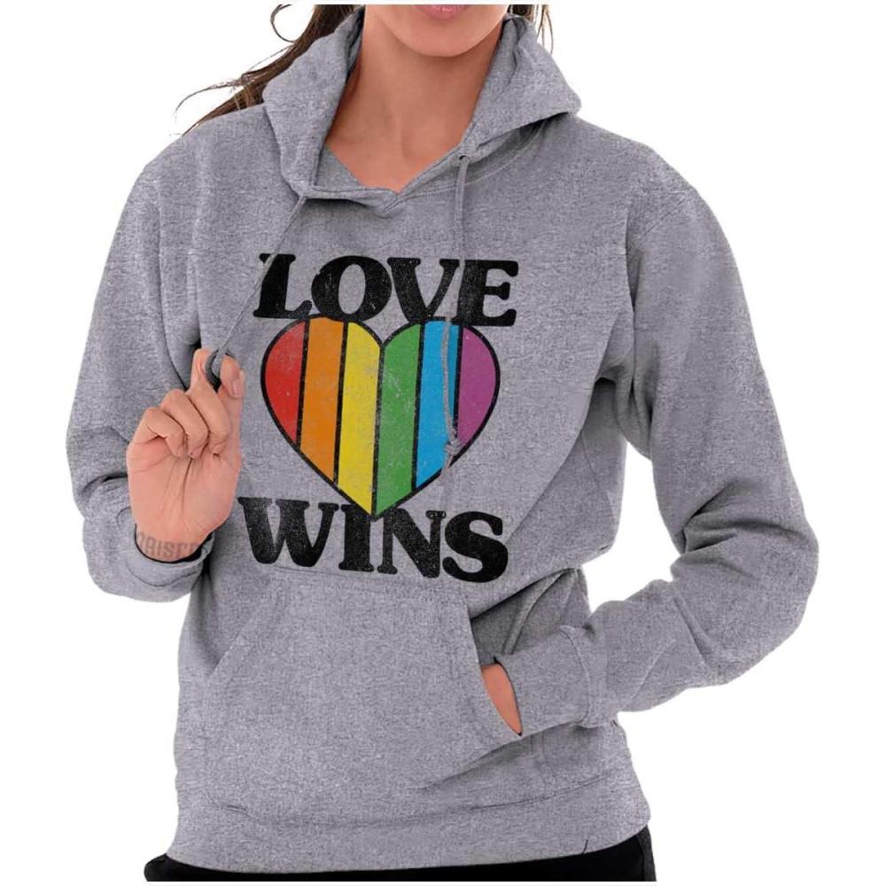 imageBrisco Brands Vintage Love Wins Pride Rainbow Heart Hoodie Sweatshirt WomenSport Grey