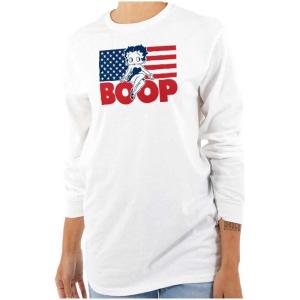 Betty Boop American Flag Patriotic Women’s Long Sleeve T Shirt(White)