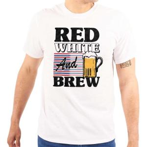 Brisco Brands Patriotic Drinking Beer Drinker Flag Graphic T Shirt Men or Women(White)
