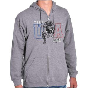 Brisco Brands Street Fighter Team USA Video Game Zip Up Hoodie Mens Womens(Sport Grey)