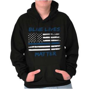 Brisco Brands Support Blue Line American Flag Hoodie Sweatshirt Women Men(Black)