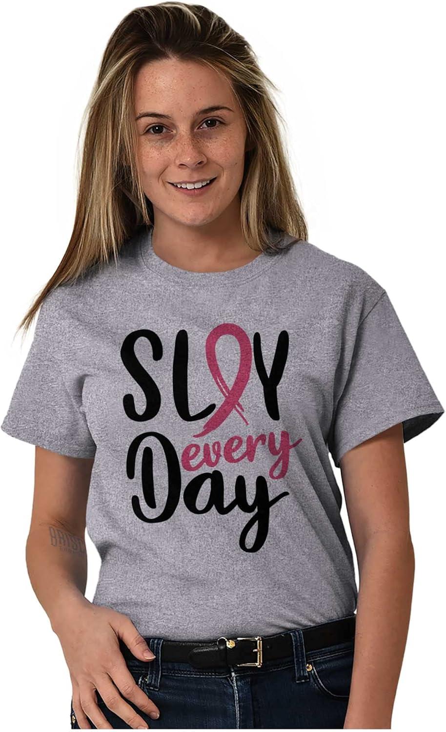 imageBreast Cancer Survivor Slay Every Day Womens Graphic T Shirt TeesSport Grey
